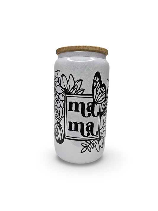 Mama - White Glitter Glass - 16oz